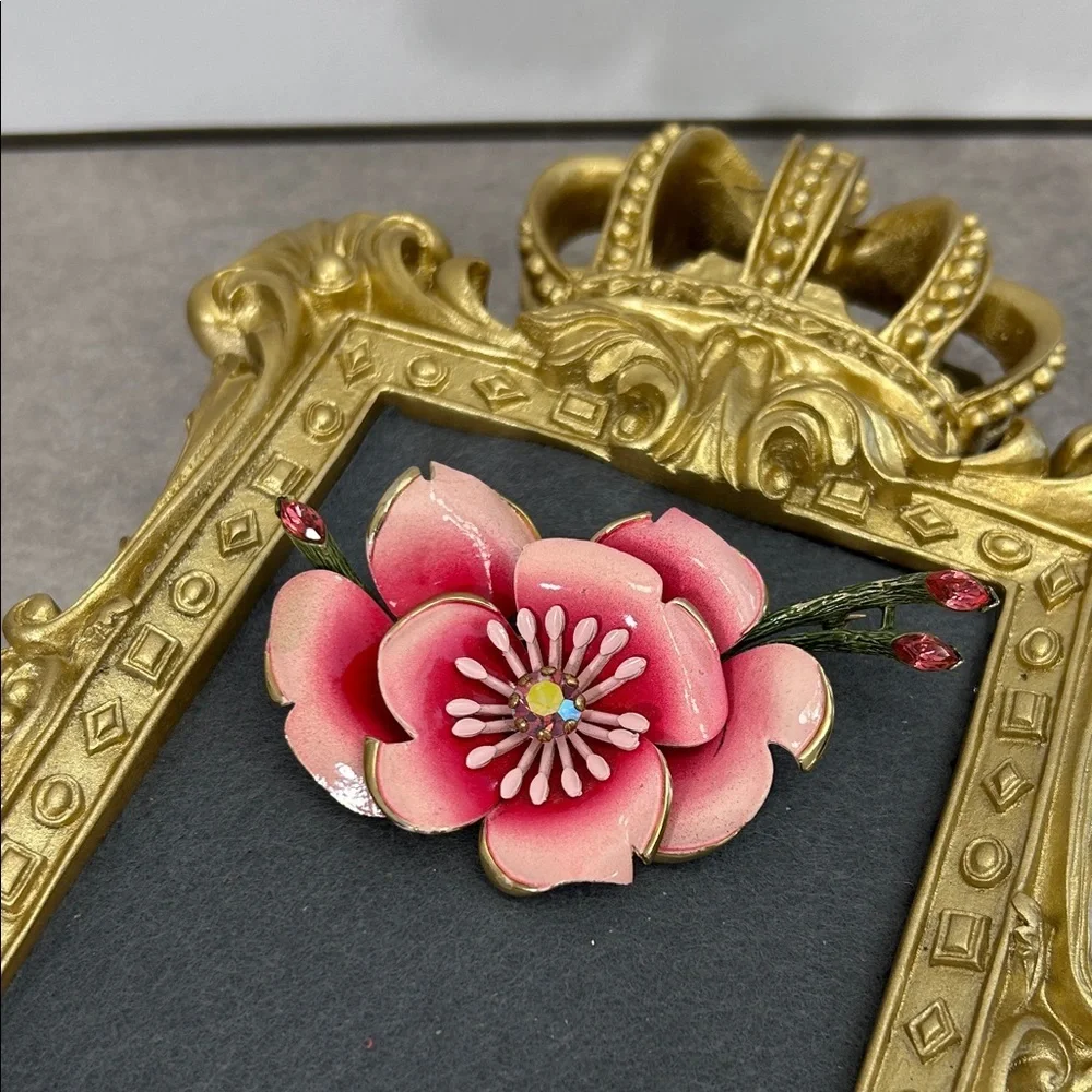 Vintage Lisner Oversized Pink Floral Brooch
